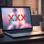 a laptop displaying XXX hardcore porn